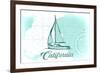 California - Sailboat - Teal - Coastal Icon-Lantern Press-Framed Art Print