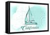 California - Sailboat - Teal - Coastal Icon-Lantern Press-Framed Stretched Canvas