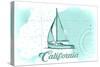 California - Sailboat - Teal - Coastal Icon-Lantern Press-Stretched Canvas
