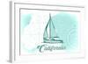 California - Sailboat - Teal - Coastal Icon-Lantern Press-Framed Art Print