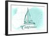 California - Sailboat - Teal - Coastal Icon-Lantern Press-Framed Art Print