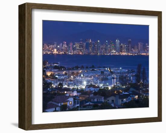 California, San Diego, City and Shelter Island Yacht Basin from Point Loma, Dusk, USA-Walter Bibikow-Framed Photographic Print