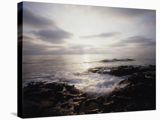 California, San Diego, Sunset Cliffs, a Wave Crashes on a Tide Pool-Christopher Talbot Frank-Stretched Canvas