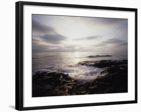 California, San Diego, Sunset Cliffs, a Wave Crashes on a Tide Pool-Christopher Talbot Frank-Framed Photographic Print