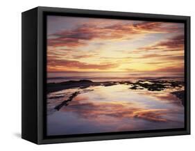 California, San Diego, Sunset Cliffs, Sunset Reflecting in a Tide Pool-Christopher Talbot Frank-Framed Stretched Canvas