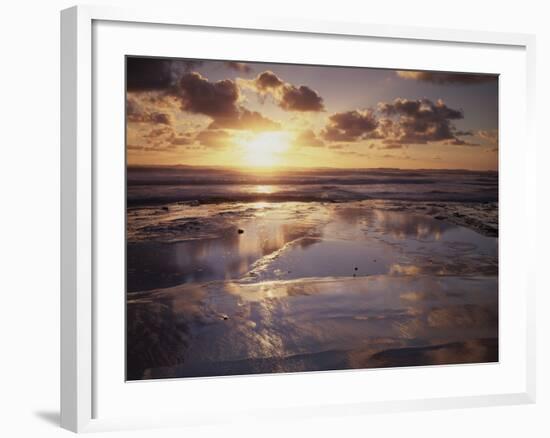 California, San Diego, Sunset Cliffs, Sunset Reflecting in Tide Pools-Christopher Talbot Frank-Framed Photographic Print