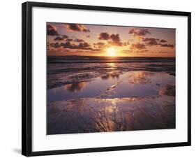 California, San Diego, Sunset Cliffs, Sunset Reflecting on a Beach-Christopher Talbot Frank-Framed Photographic Print