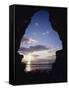 California, San Diego, Sunset Cliffs, Sunset Seen Through a Sea Cave-Christopher Talbot Frank-Framed Stretched Canvas