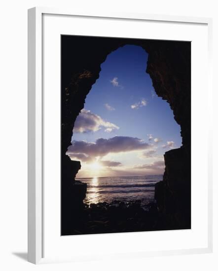 California, San Diego, Sunset Cliffs, Sunset Seen Through a Sea Cave-Christopher Talbot Frank-Framed Photographic Print