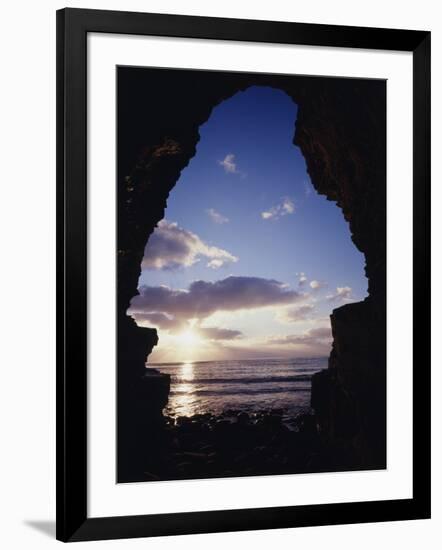 California, San Diego, Sunset Cliffs, Sunset Seen Through a Sea Cave-Christopher Talbot Frank-Framed Photographic Print