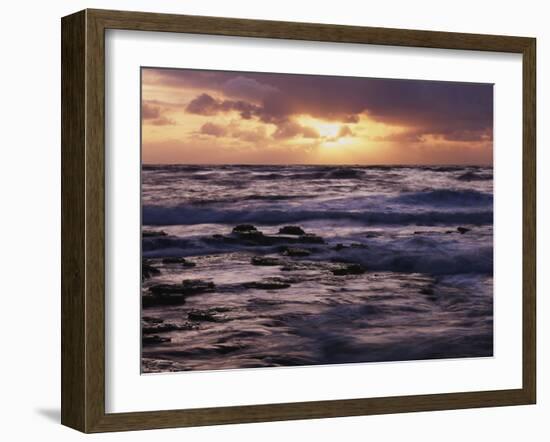 California, San Diego, Sunset Cliffs, Sunset Through Storm Clouds-Christopher Talbot Frank-Framed Premium Photographic Print