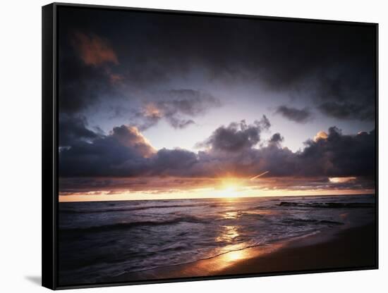 California, San Diego, Sunset over a Beach and Waves on the Ocean-Christopher Talbot Frank-Framed Stretched Canvas