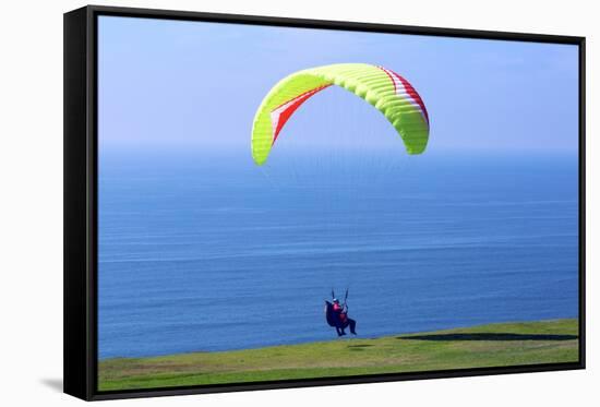 California, San Diego, Torrey Pines Gliderport. Hang Gliders Landing-Steve Ross-Framed Stretched Canvas