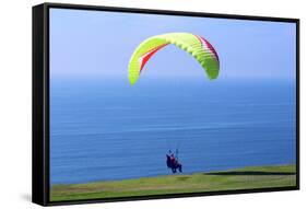 California, San Diego, Torrey Pines Gliderport. Hang Gliders Landing-Steve Ross-Framed Stretched Canvas