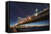 California, San Francisco. Composite of Star Trails Above Bay Bridge-Jaynes Gallery-Framed Stretched Canvas