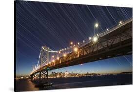 California, San Francisco. Composite of Star Trails Above Bay Bridge-Jaynes Gallery-Stretched Canvas