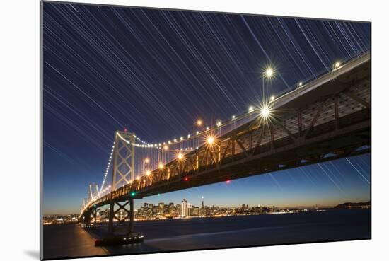 California, San Francisco. Composite of Star Trails Above Bay Bridge-Jaynes Gallery-Mounted Photographic Print