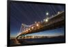 California, San Francisco. Composite of Star Trails Above Bay Bridge-Jaynes Gallery-Framed Photographic Print