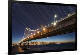 California, San Francisco. Composite of Star Trails Above Bay Bridge-Jaynes Gallery-Framed Photographic Print