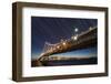 California, San Francisco. Composite of Star Trails Above Bay Bridge-Jaynes Gallery-Framed Photographic Print