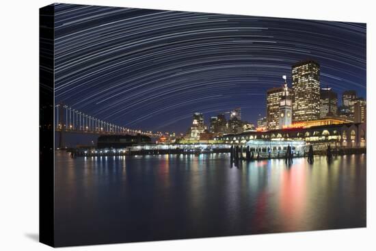 California, San Francisco. Composite of Star Trails Above Downtown-Jaynes Gallery-Stretched Canvas