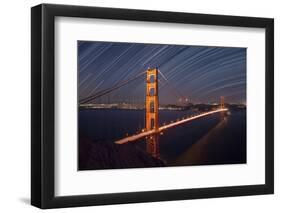 California, San Francisco. Composite of Star Trails Above Golden Gate Bridge-Jaynes Gallery-Framed Photographic Print