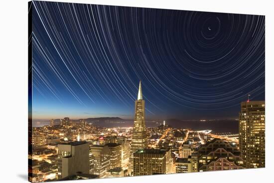 California, San Francisco. Composite of Star Trails Above Transamerica Building-Jaynes Gallery-Stretched Canvas