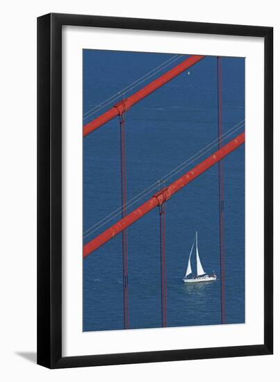 California, San Francisco, Golden Gate Bridge and Yacht-David Wall-Framed Premium Photographic Print