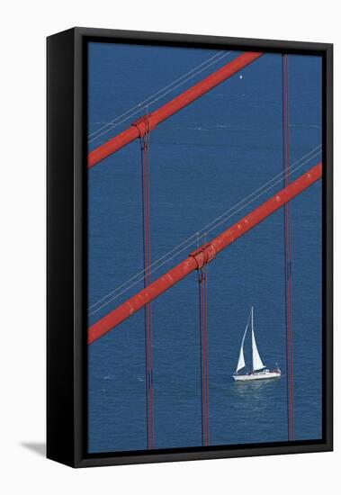 California, San Francisco, Golden Gate Bridge and Yacht-David Wall-Framed Stretched Canvas
