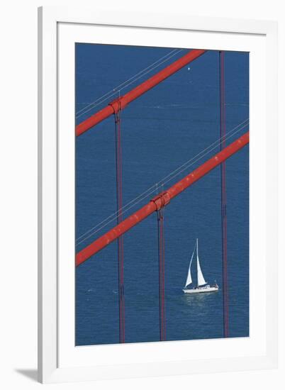 California, San Francisco, Golden Gate Bridge and Yacht-David Wall-Framed Photographic Print