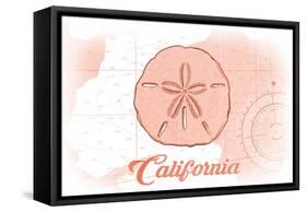 California - Sand Dollar - Coral - Coastal Icon-Lantern Press-Framed Stretched Canvas