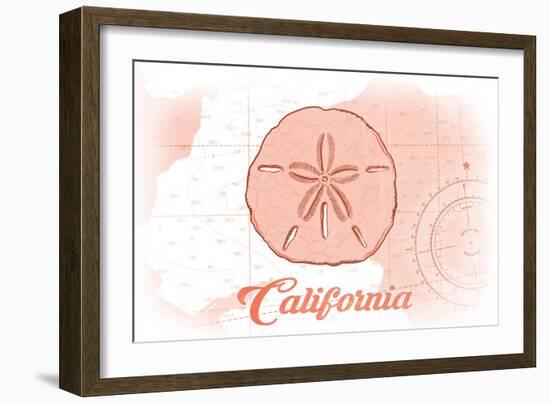 California - Sand Dollar - Coral - Coastal Icon-Lantern Press-Framed Art Print