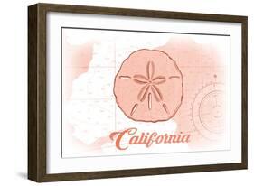 California - Sand Dollar - Coral - Coastal Icon-Lantern Press-Framed Art Print