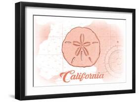 California - Sand Dollar - Coral - Coastal Icon-Lantern Press-Framed Art Print