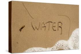 California, Santa Barbara Co, Jalama Beach, Water Written in Sand-Alison Jones-Stretched Canvas