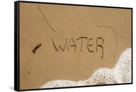 California, Santa Barbara Co, Jalama Beach, Water Written in Sand-Alison Jones-Framed Stretched Canvas