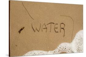 California, Santa Barbara Co, Jalama Beach, Water Written in Sand-Alison Jones-Stretched Canvas