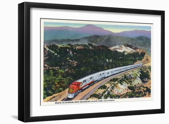 California - Santa Fe Streamliner Ascending Cajon Pass-Lantern Press-Framed Art Print