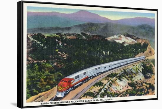 California - Santa Fe Streamliner Ascending Cajon Pass-Lantern Press-Framed Stretched Canvas