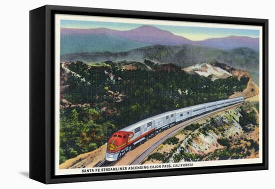 California - Santa Fe Streamliner Ascending Cajon Pass-Lantern Press-Framed Stretched Canvas