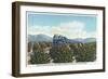 California - Santa Fe Train Passing Through Orange Groves-Lantern Press-Framed Art Print