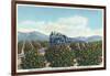 California - Santa Fe Train Passing Through Orange Groves-Lantern Press-Framed Art Print