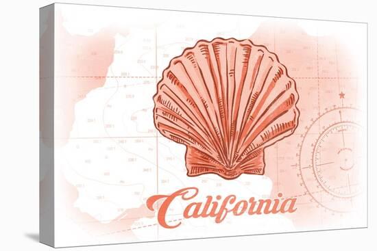 California - Scallop Shell - Coral - Coastal Icon-Lantern Press-Stretched Canvas