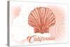 California - Scallop Shell - Coral - Coastal Icon-Lantern Press-Stretched Canvas
