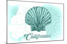 California - Scallop Shell - Teal - Coastal Icon-Lantern Press-Mounted Art Print