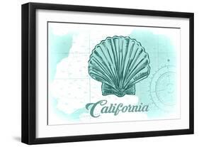 California - Scallop Shell - Teal - Coastal Icon-Lantern Press-Framed Art Print