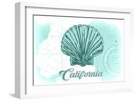 California - Scallop Shell - Teal - Coastal Icon-Lantern Press-Framed Art Print