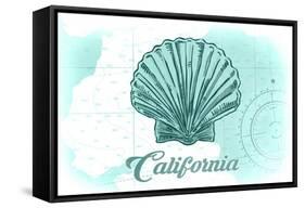 California - Scallop Shell - Teal - Coastal Icon-Lantern Press-Framed Stretched Canvas