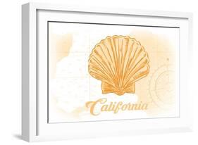 California - Scallop Shell - Yellow - Coastal Icon-Lantern Press-Framed Art Print