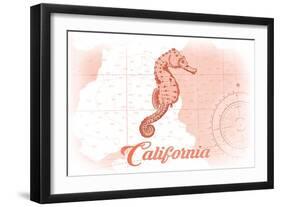 California - Seahorse - Coral - Coastal Icon-Lantern Press-Framed Art Print